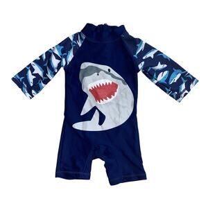 Baby Shark Blue One Piece Rash Guard Swimsuit Shark Teeth Teeth Graphic 6 Months